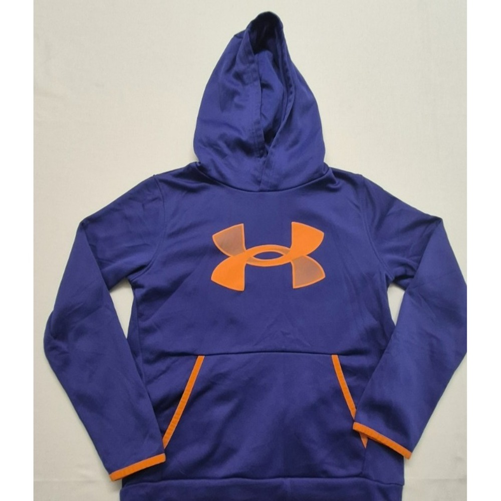 Under Armour Cold Gear Loose kids purple front pocket hoodie orange logo Youth M